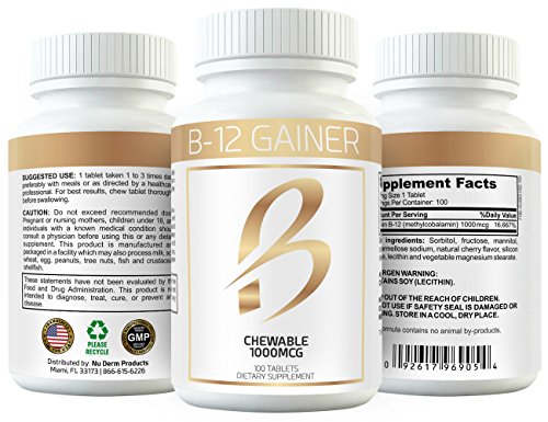 Gain Weight Fast w Weight Gainer B-12 Chewable Absorbs Faster Than Weight Gain Pills for Fast Massive Weight Gain in Men and Women While Opening Your Appetite More Than Protein