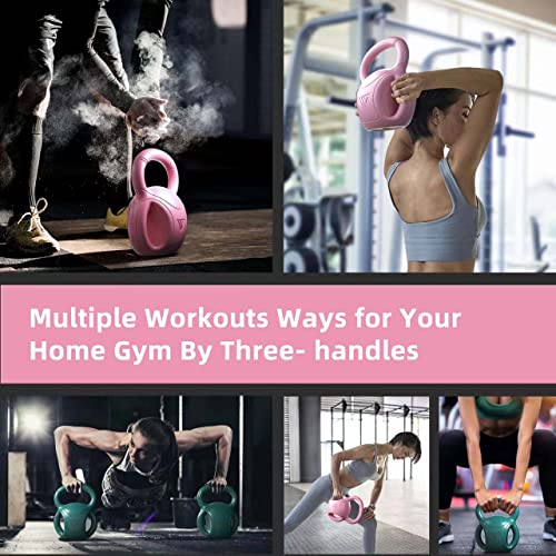 5 lb Kettlebell Weight with Three-handles for Weightlifting, Conditioning and Core Training for Women Men Home Gym [2022 Latest-Pink]