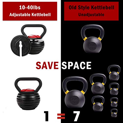 Time wave 10-40LBS Adjustable Kettlebell Weights Sets for Men Women Home Fitness Gym Equipment, Cast Iron Kettle Bell Set for Exercises, Weightlifting, Conditioning, Strength and Core Training (Red)