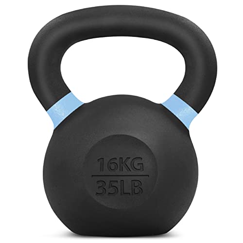 Yes4All Color Code Cast Iron Powder Coated Kettlebell with Large Handle & Flat Base