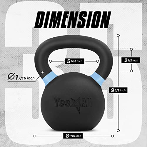 Yes4All Color Code Cast Iron Powder Coated Kettlebell with Large Handle & Flat Base