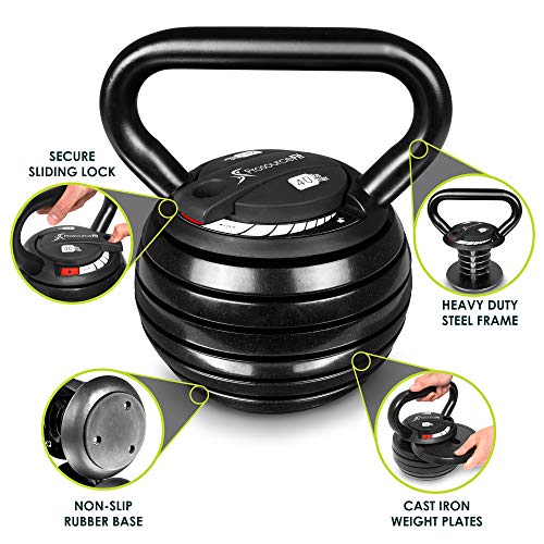 ProsourceFit Adjustable 40lb Cast Iron Kettlebell Weight Set for Home Gym Strength Training, Black
