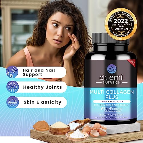 DR EMIL NUTRITION Multi Collagen Plus Pills - to Support Hair, Skin, Nails, Joints, & Gut Health - Hydrolyzed Collagen Supplement (90 Count Pack of 1)