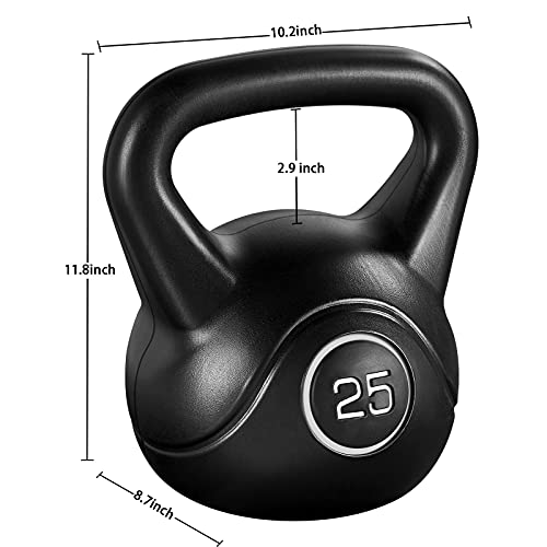 Yaheetech 25lbs Kettlebell Weight w/HDPE Coated & Wide Flat Base, Kettle Bell Weights w/Ergonomic Handle for Home Gym Fitness Workout Bodybuilding Weight Lifting, Black