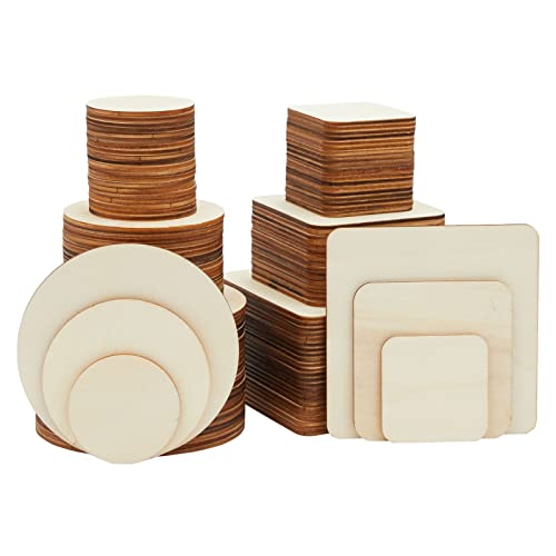 130 Unfinished Wooden Squares and Circles for DIY
