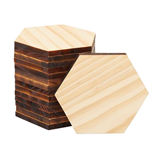 15 Pack Unfinished Wooden Hexagon Cutouts for DIY Crafts