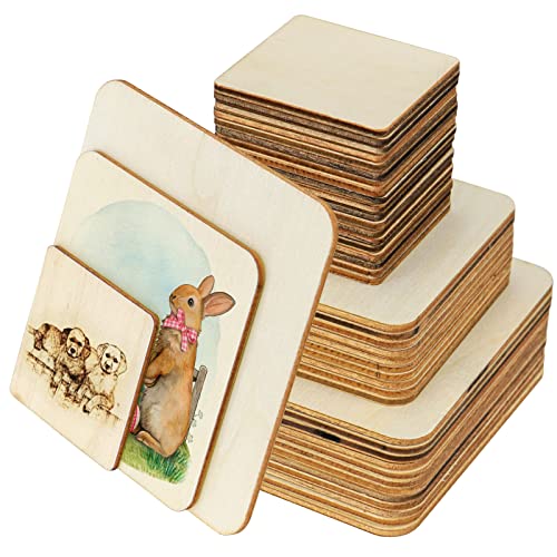 42 Piece Unfinished Wood Square Slices for DIY Crafts