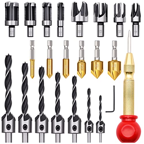 23pc Woodworking Chamfer Tool Set, Including Drill Bits