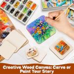 42 Piece Unfinished Wood Square Slices for DIY Crafts