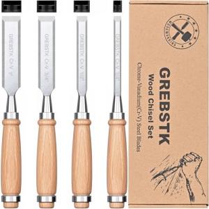 GREBSTK 4-Piece Professional Wood Chisel Set, Chrome Vanadium