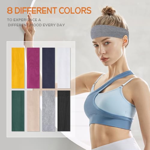 8-Pack Non-Slip Workout Headbands for Women
