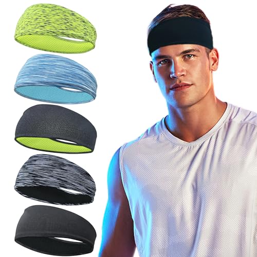 5 Pack Men's Breathable Sports Headbands for Fitness