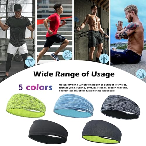 5 Pack Men's Breathable Sports Headbands for Fitness
