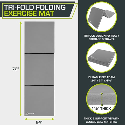 Thick Tri-Fold Exercise Mat with Carry Handles
