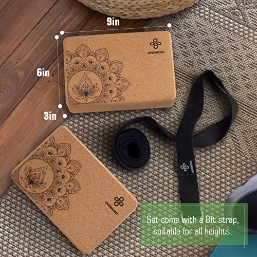 Overmont Eco-Friendly Cork Yoga Blocks & Strap Set