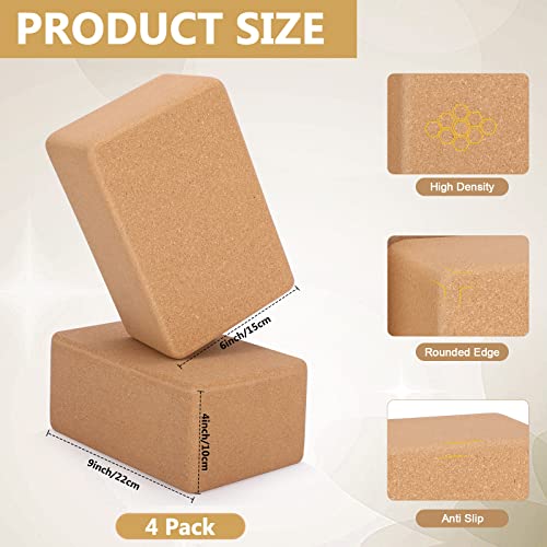 Leitee 4-Pack Non-Slip Cork Yoga Blocks