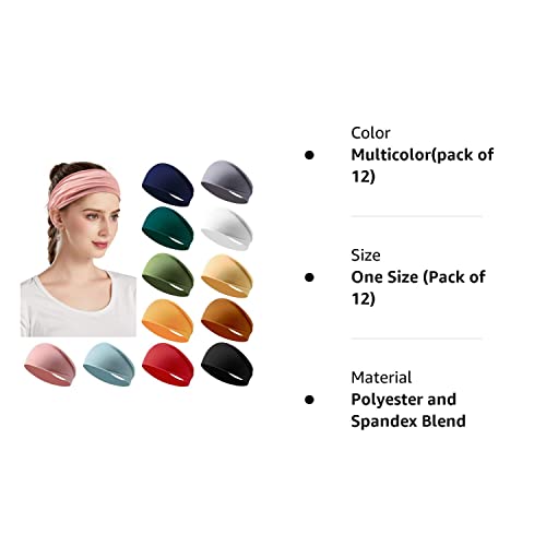 Womens' Non-Slip Yoga Headbands (12 Pack)