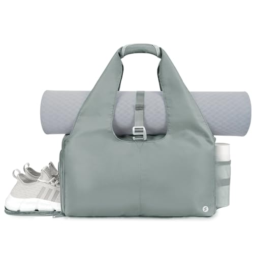 Grey Yoga Gym Bag with Mat Holder and Pockets