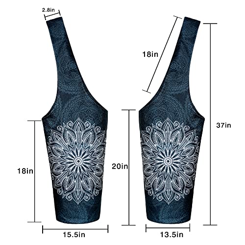 Mandala Black Yoga Mat Tote Bag with Pockets