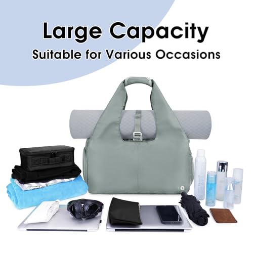 Grey Yoga Gym Bag with Mat Holder and Pockets
