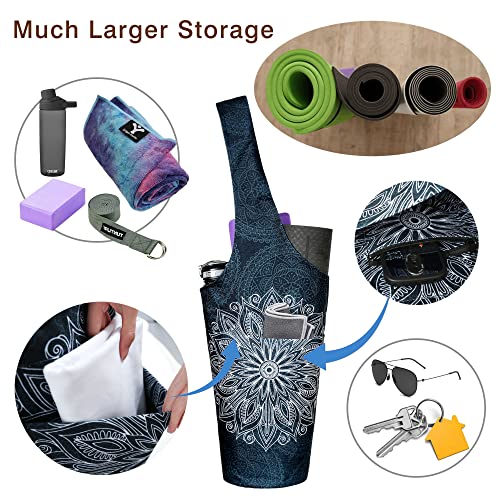 Mandala Black Yoga Mat Tote Bag with Pockets
