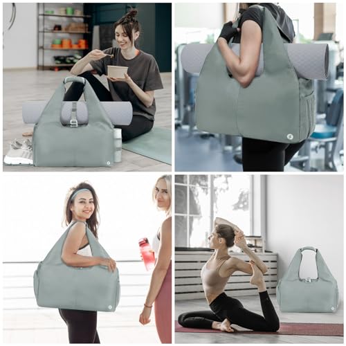 Grey Yoga Gym Bag with Mat Holder and Pockets