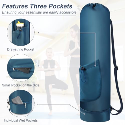 Blue Yoga Mat Bag with Water Bottle Holder