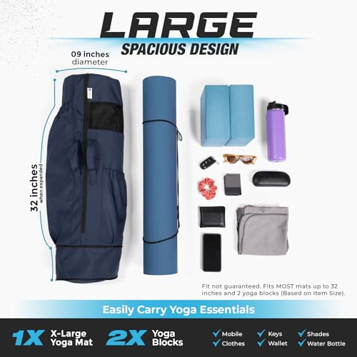 Expandable Blue Yoga Bag with Pockets & Strap