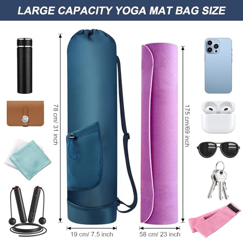 Blue Yoga Mat Bag with Water Bottle Holder