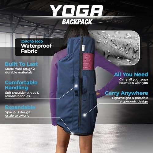 Expandable Blue Yoga Bag with Pockets & Strap