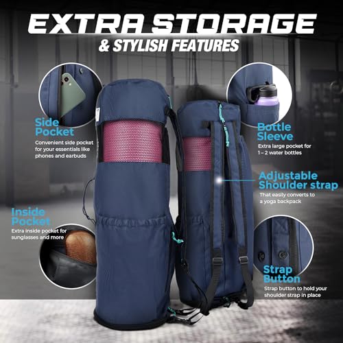 Expandable Blue Yoga Bag with Pockets & Strap