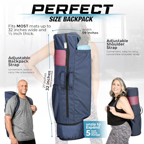Expandable Blue Yoga Bag with Pockets & Strap