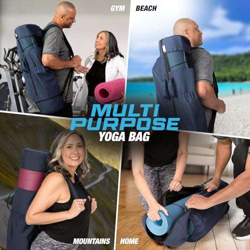 Expandable Blue Yoga Bag with Pockets & Strap