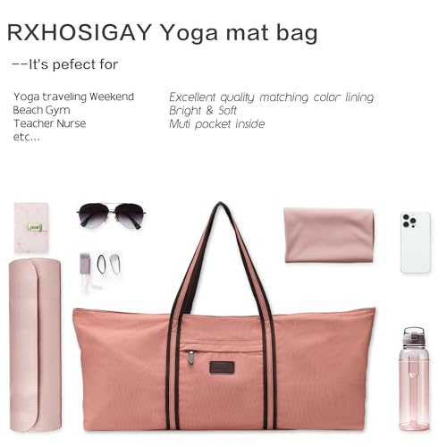 Extra Large Pink Yoga Mat Tote with Pockets