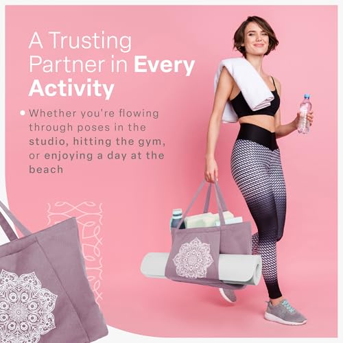 Violet Yoga Tote Bag with Mat Pockets
