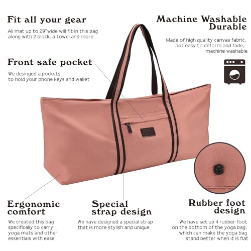 Extra Large Pink Yoga Mat Tote with Pockets