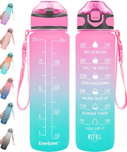 Enerbone 32 oz Motivational Water Bottle with Straw