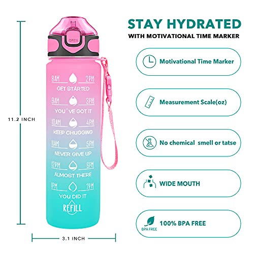 Enerbone 32 oz Motivational Water Bottle with Straw