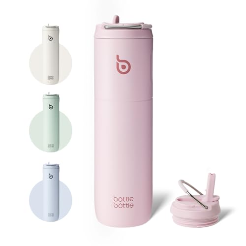 Light Pink Insulated Water Bottle with Straw 24oz