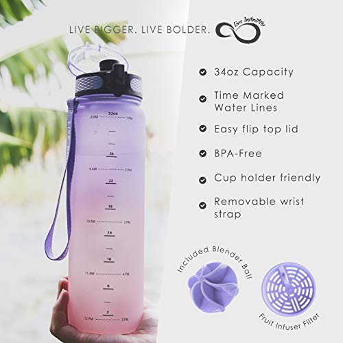 34oz Infuser Water Bottle with Time Marker