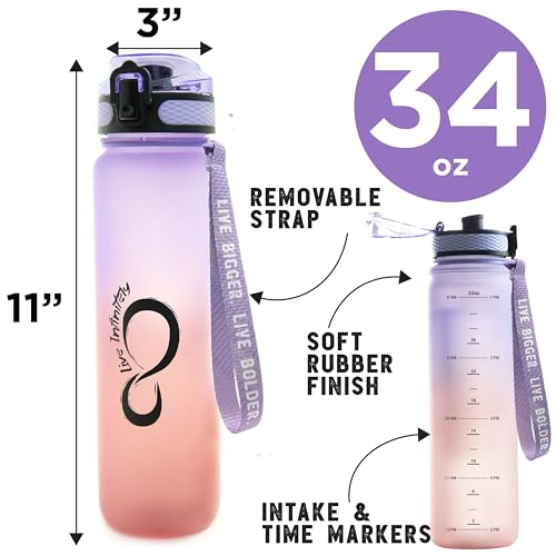 34oz Infuser Water Bottle with Time Marker