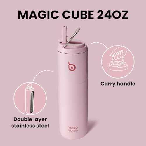 Light Pink Insulated Water Bottle with Straw 24oz
