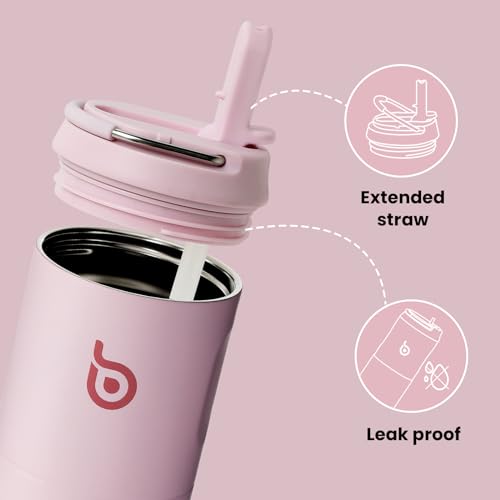 Light Pink Insulated Water Bottle with Straw 24oz