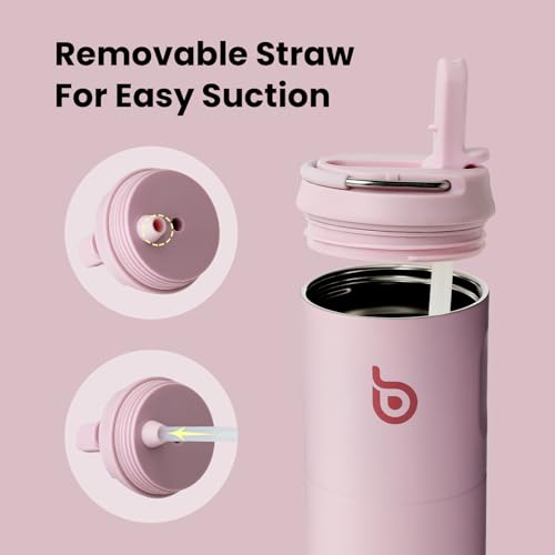 Light Pink Insulated Water Bottle with Straw 24oz