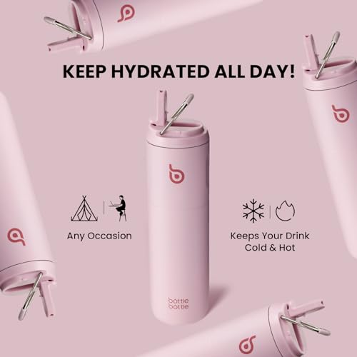 Light Pink Insulated Water Bottle with Straw 24oz
