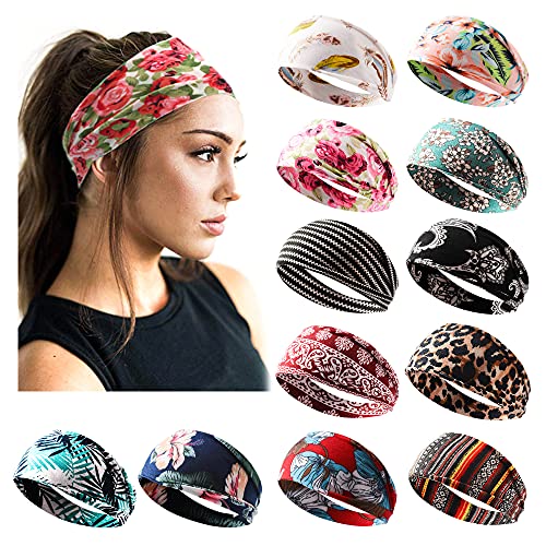 Boho Printed Non-Slip Yoga Headbands - 12 Pack