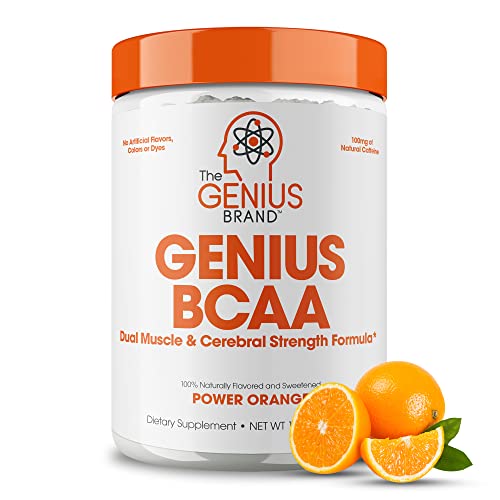 Genius BCAA Energy Powder, Orange - Nootropic Amino Acids & Muscle Recovery - Natural Vegan BCAAs Workout Supplement for Women & Men (Pre, Intra & Post Workout) - No Artificial Sweeteners