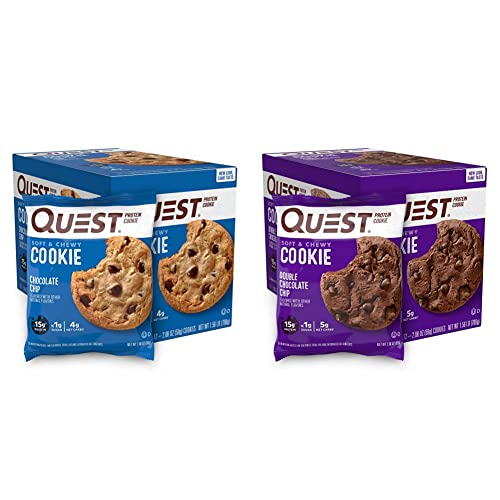 Quest Nutrition Chocolate Chip & Double Chocolate Chip Protein Cookie Bundle, High Protein, Low Carb, 24 Count (2 Packs each with 12 Count)
