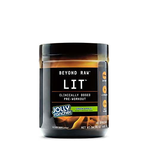 BEYOND RAW LIT | Clinically Dosed Pre-Workout Powder | Contains Caffeine, L-Citruline, and Beta-Alanine, Nitrix Oxide and Preworkout Supplement | Jolly Rancher Green Apple | 30 Servings