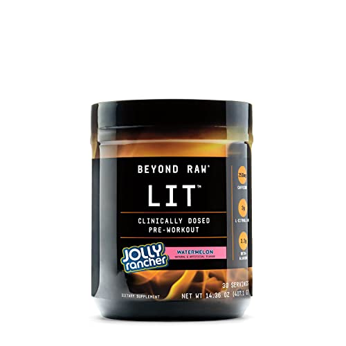 BEYOND RAW LIT | Clinically Dosed Pre-Workout Powder | Contains Caffeine, L-Citruline, and Beta-Alanine, Nitrix Oxide and Preworkout Supplement | Jolly Rancher Watermelon | 30 Servings